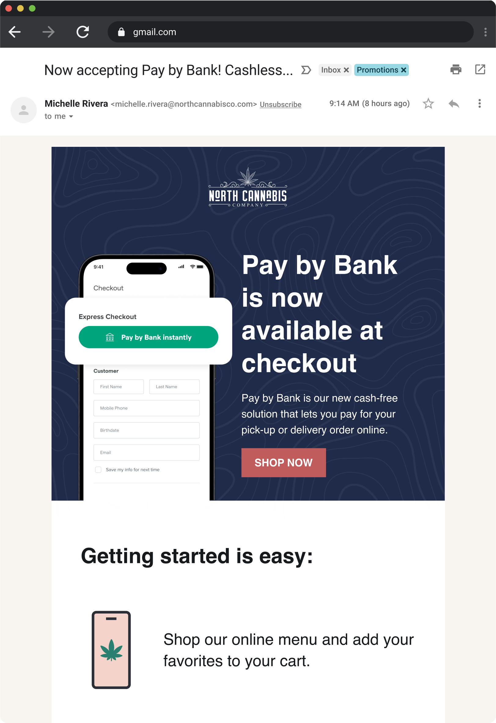 Pay by Bank announcement email example