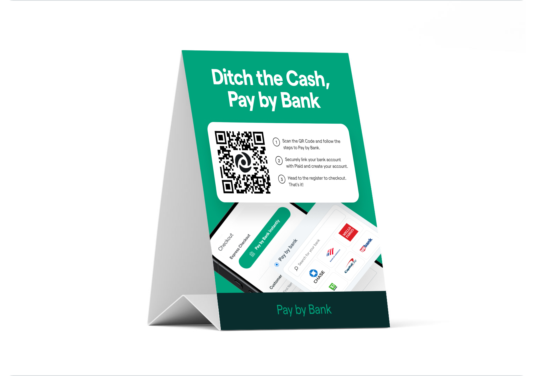 Pay by Bank in-store table tent example