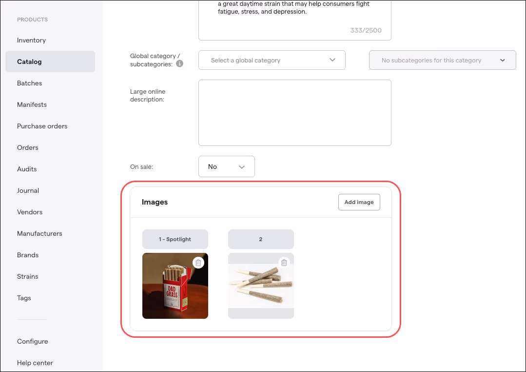 Reorder product images in the back office catalog