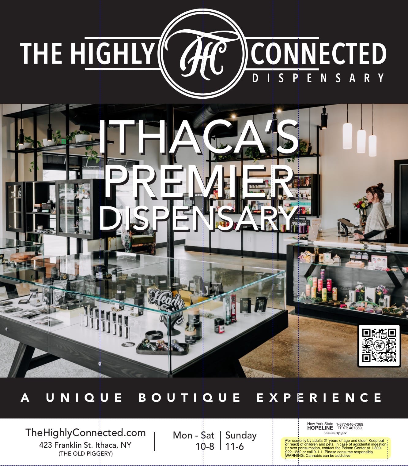 The Highly Connected&rsquo;s branded storefront, Ithaca&rsquo;s Premier Dispensary
